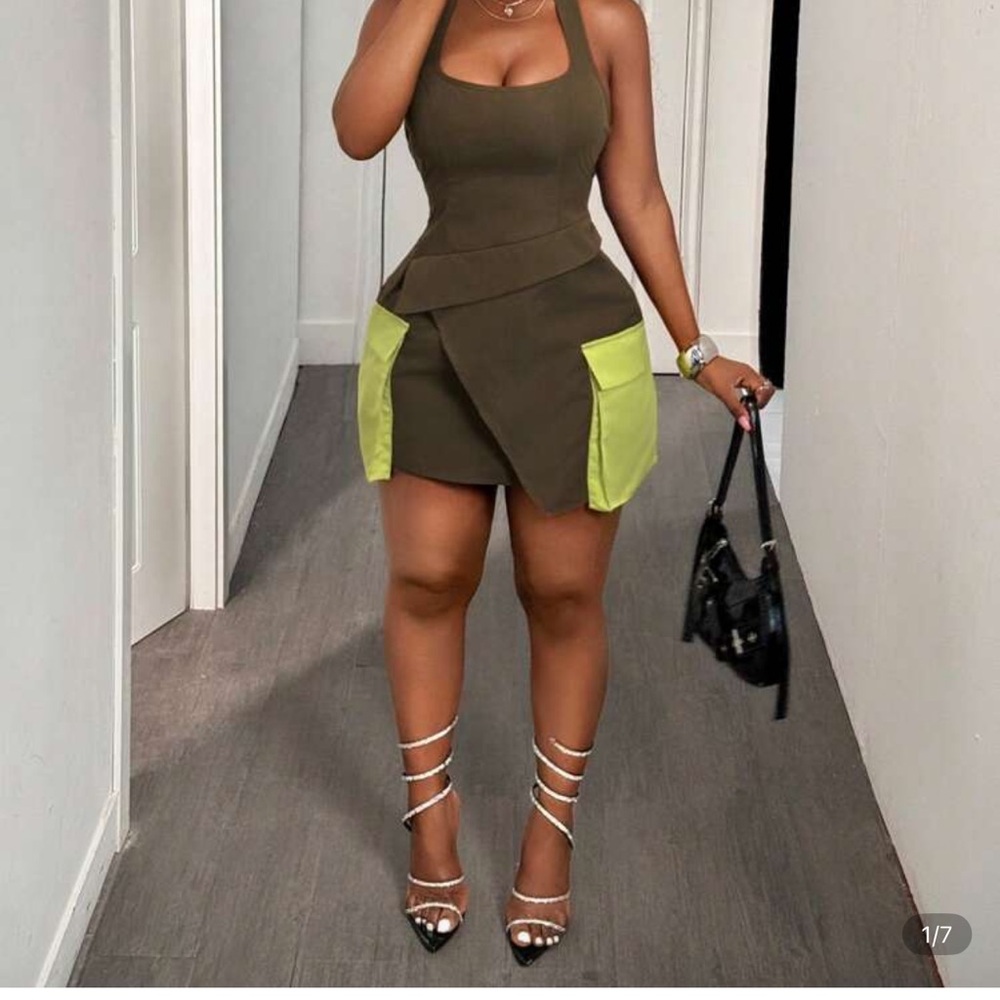 Chic Olive Green Halter Dress - NEW